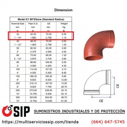 Codo Ranurado 90 de 1-1/4" Aprobado y Listado UL/FM