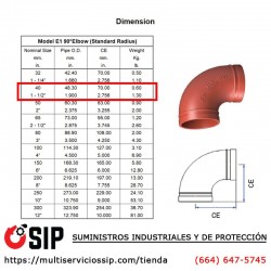 Codo Ranurado 90 de 1-1/2" Listado y Aprobado UL/FM