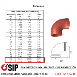 Codo Ranurado 90 de 12" Listado y Aprobado UL/FM