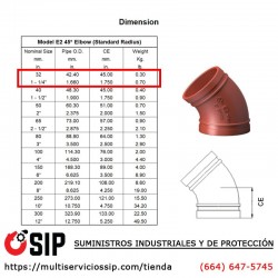 Codo Ranurado 45 de 1-1/4" Listado y Aprobado UL/FM