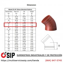 Codo Ranurado 45 de 2" Listado y Aprobado UL/FM