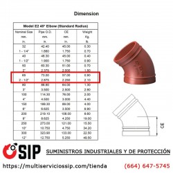 Codo Ranurado 45 de 2-1/2" Listado y Aprobado UL/FM