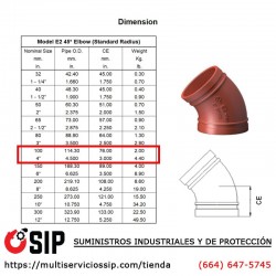 Codo Ranurado 45 de 4" Listado y Aprobado UL/FM