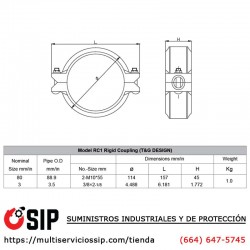 Cople Rígido Ranurado de 3" Listado y Aprobado UL/FM