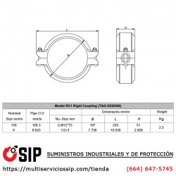 Cople Rígido Ranurado de 6" Listado y Aprobado UL/FM