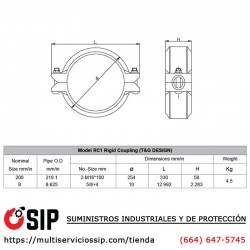 Cople Rígido Ranurado de 8" Listado y Aprobado UL/FM